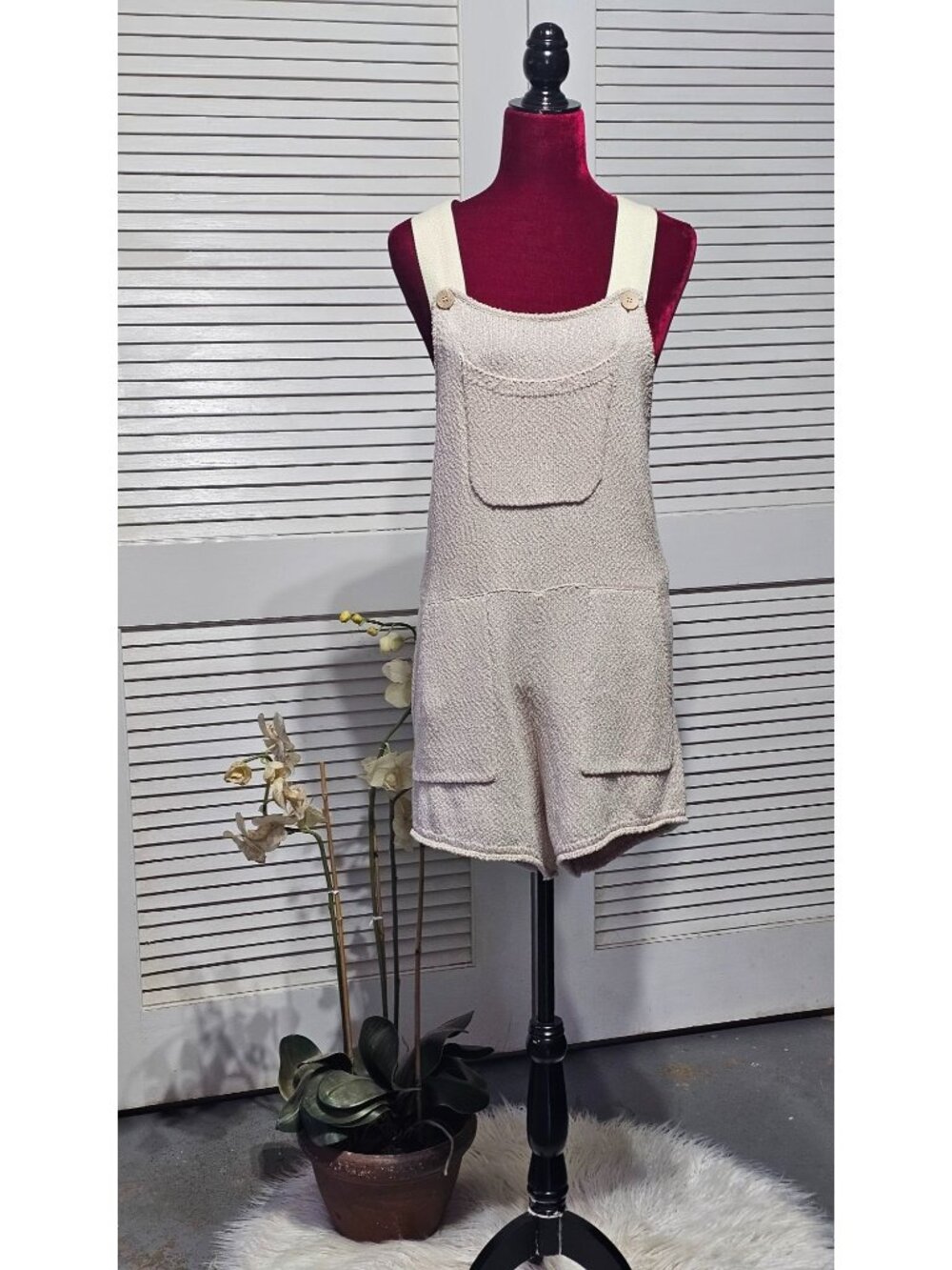 Free People Women's Beige Textured Knit Relaxed Fit Beach Romper Size M 3644